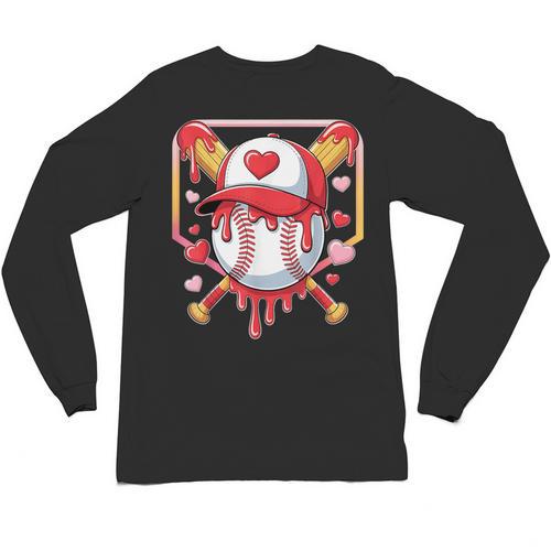 Baseball Heart Valentines Day Baseball Ice Cream Drip Boys Unisex Long Sleeve T-Shirt - Sportilla