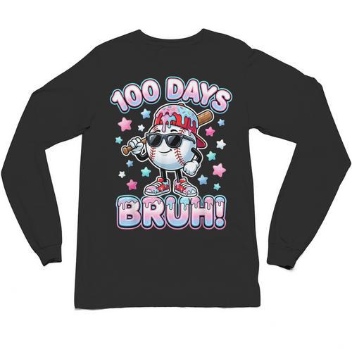 Baseball Ice Cram Drip 100 Days Of School 100th Boys Youth Unisex Long Sleeve T-Shirt - Sportilla