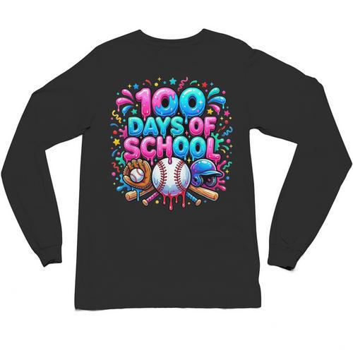 Baseball Ice Cream Drip 100 Days Of School Student Teacher Unisex Long Sleeve T-Shirt - Sportilla