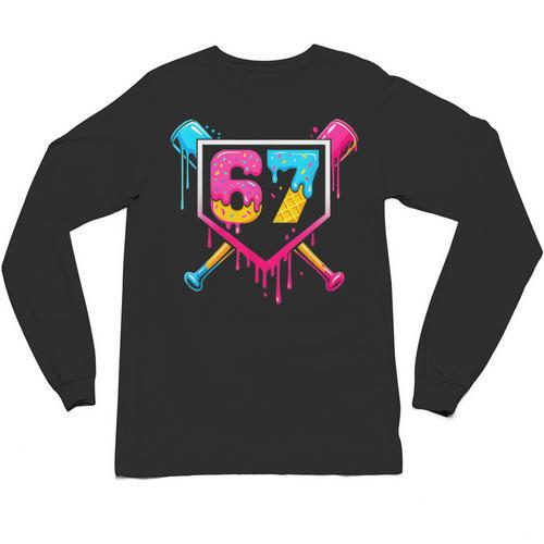 Baseball Ice Cream Drip 67 Meme Six Seven 67th Birthday Unisex Long Sleeve T-Shirt - Sportilla