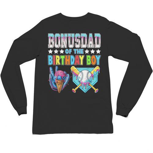 Baseball Ice Cream Drip Bonus Dad Of The Birthday Boy Unisex Long Sleeve T-Shirt - Sportilla