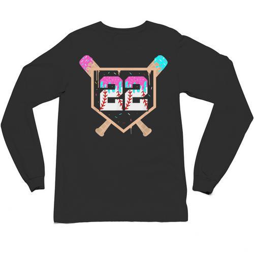 Baseball Ice Cream Drip Number 22 Player 22nd Birthday Unisex Long Sleeve T-Shirt - Sportilla