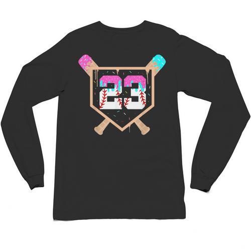 Baseball Ice Cream Drip Number 23 Player 23rd Birthday Unisex Long Sleeve T-Shirt - Sportilla