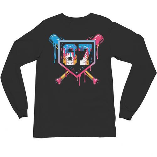 Baseball Ice Cream Drip Number 67 Player 67th Birthday 6 7 Unisex Long Sleeve T-Shirt - Sportilla