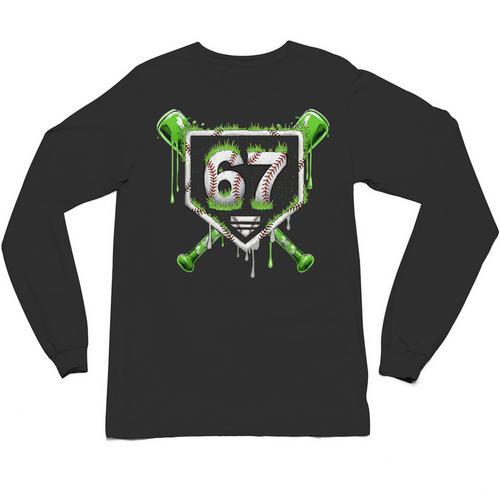 Baseball Ice Cream Drip Number 67 Player 67th Birthday Kids Unisex Long Sleeve T-Shirt - Sportilla