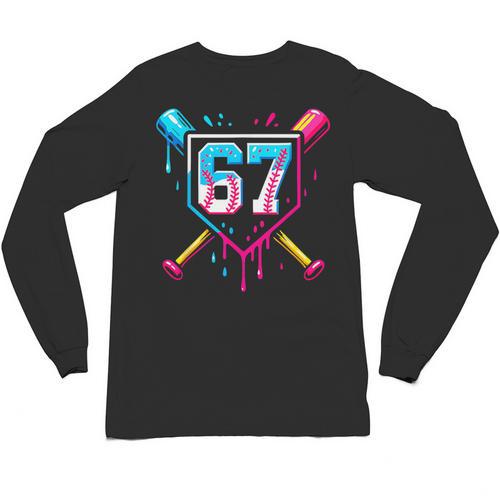 Baseball Ice Cream Drip Number 67 Player 67th Birthday 67 Unisex Long Sleeve T-Shirt - Sportilla