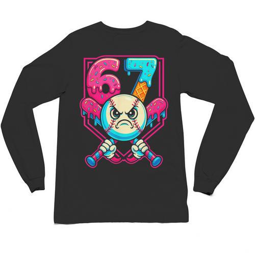 Baseball Ice Cream Drip Number 67 Six Seven Meme 67 Unisex Long Sleeve T-Shirt - Sportilla