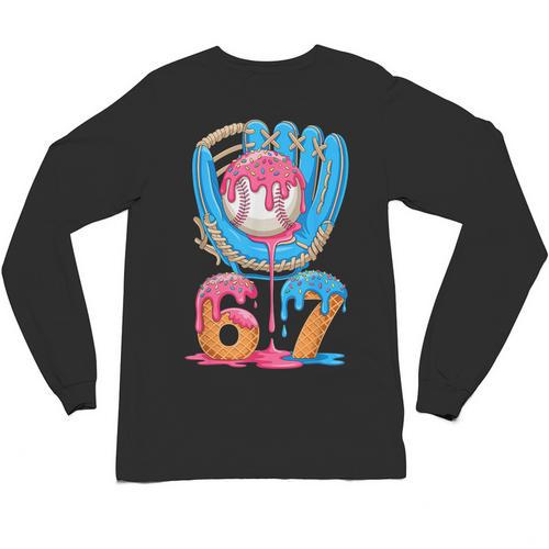 Baseball Ice Cream Drip Six Seven Gen Alpha Slang Meme 67 Unisex Long Sleeve T-Shirt - Sportilla