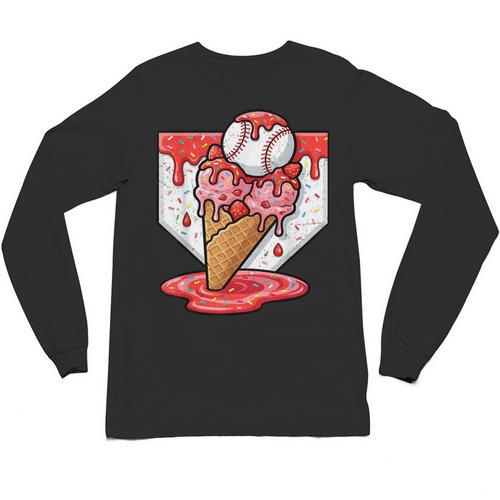 Baseball Ice Cream Drip Baseball Strawberry For Youth Red Unisex Long Sleeve T-Shirt - Sportilla
