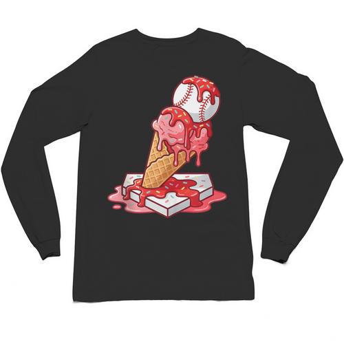 Baseball Ice Cream Drip Youth Strawberry Baseball Red Unisex Long Sleeve T-Shirt - Sportilla