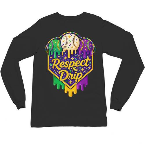 Baseball Ice Cream Respect The Drip Mardi Gras Carnival Boys Unisex Long Sleeve T-Shirt - Sportilla