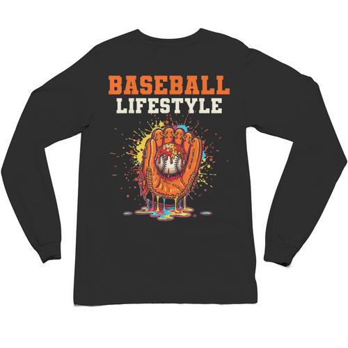 Baseball Lifestyle Ice Cream Drip Baseball Glove Crossed Bat Unisex Long Sleeve T-Shirt - Sportilla