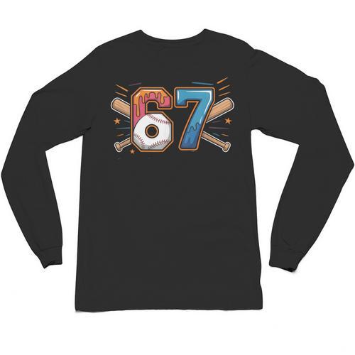 Baseball Lover Drip Number 67 Player 67th Birthday Meme Unisex Long Sleeve T-Shirt - Sportilla