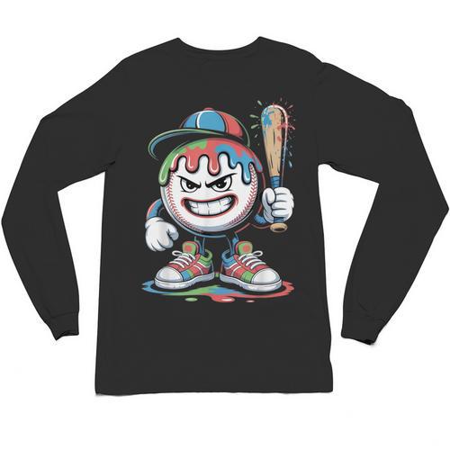 Baseball Mascot Attitude Graffiti Splash Bat Cap Unisex Long Sleeve T-Shirt - Sportilla