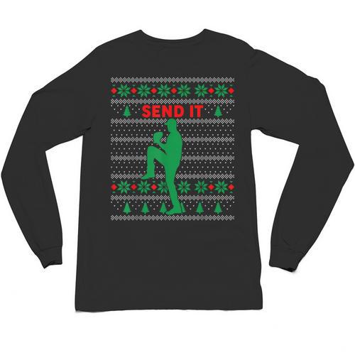 Baseball Player Christmas Pajama Send It Xmas PJs Boys Unisex Long Sleeve T-Shirt - Sportilla