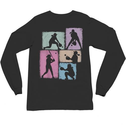 Baseball Player Collage Women Kids Coach Youth Girl Unisex Long Sleeve T-Shirt - Sportilla