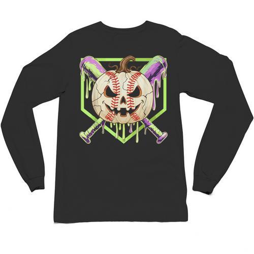 Baseball Pumpkin Halloween Baseball Drip Spooky Halloween Unisex Long Sleeve T-Shirt - Sportilla