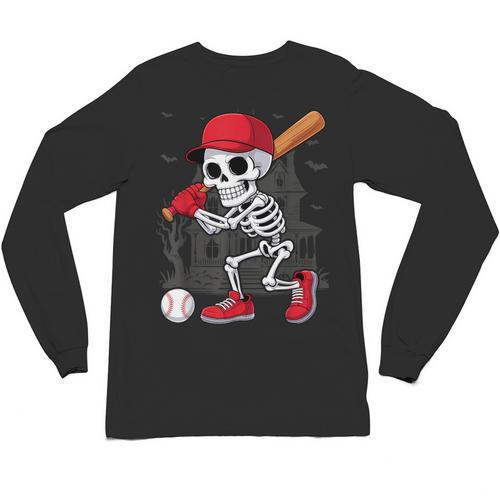 Baseball Skeleton Halloween Playing Unisex Long Sleeve T-Shirt - Sportilla