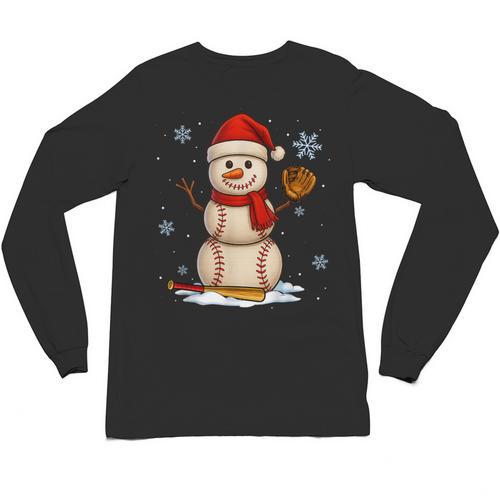 Baseball Snowman Merry Christmas Holiday Sports Xmas Pajamas Unisex Long Sleeve T-Shirt - Sportilla