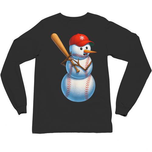 Baseball Snowman Merry Christmas Xmas Pajamas Men Women Kids Unisex Long Sleeve T-Shirt - Sportilla