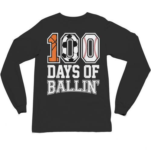 Baseball Soccer Basketball 100 Days Of School Unisex Long Sleeve T-Shirt - Sportilla