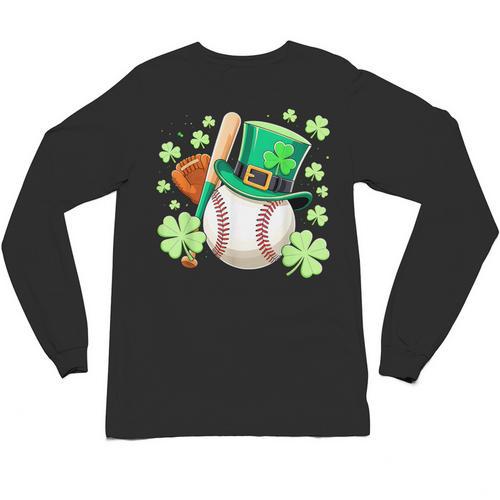 Baseball St Patricks Day Lucky Baseball Player Shamrock Unisex Long Sleeve T-Shirt - Sportilla