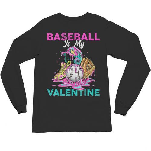 Baseball Is My Valentine Ice Cream Drip Crossed Bats Sport Unisex Long Sleeve T-Shirt - Sportilla