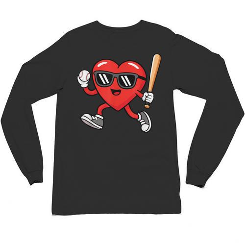 Baseball Valentines Day Heart Boys Sports Love Unisex Long Sleeve T-Shirt - Sportilla