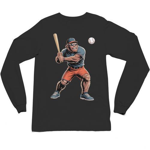 Bigfoot Playing Baseball Boys Kids Men Baseball Player Unisex Long Sleeve T-Shirt - Sportilla