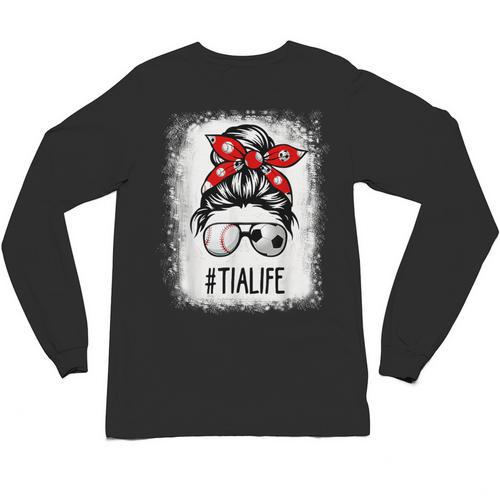 Bleached Tia Life Soccer Messy Bun Baseball Game Day Unisex Long Sleeve T-Shirt - Sportilla