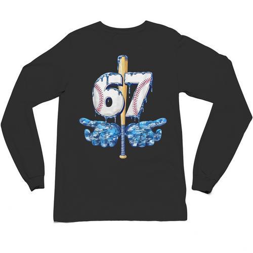 Blue Camo Baseball 67 Six Seven Camo Ice Cream Drip Boy Teen Unisex Long Sleeve T-Shirt - Sportilla