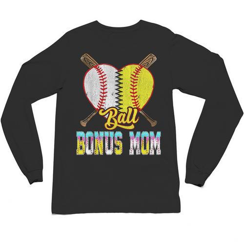 Bonus Mom Of Both Half Baseball Softball Ice Cream Drip Unisex Long Sleeve T-Shirt - Sportilla