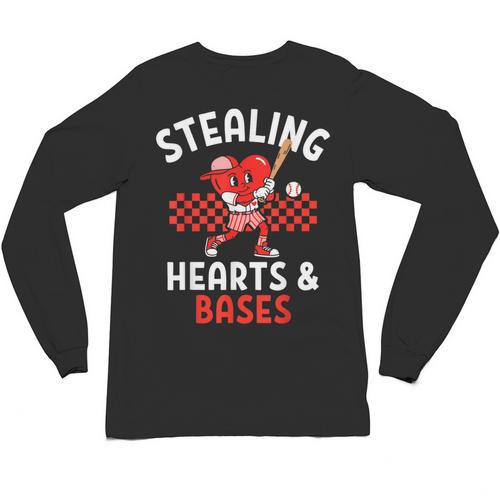 Boys Baseball Valentines Day Stealing Hearts Valentine Kids Unisex Long Sleeve T-Shirt - Sportilla