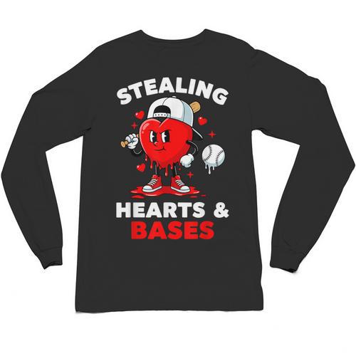 Boys Valentines Baseball Drip Icecream Stealing Hearts Kids Unisex Long Sleeve T-Shirt - Sportilla