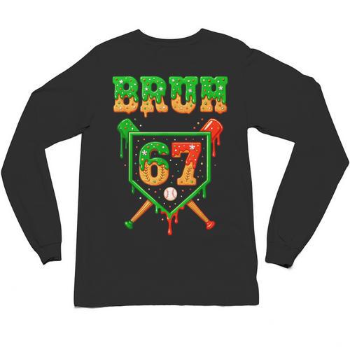 Bruh 67 Baseball Christmas Gingerbread Drip Number 67 Player Unisex Long Sleeve T-Shirt - Sportilla