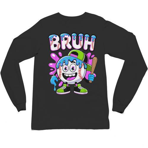 Bruh Baseball Drip Boys Youth Ice Cream Dripping Baseball Unisex Long Sleeve T-Shirt - Sportilla