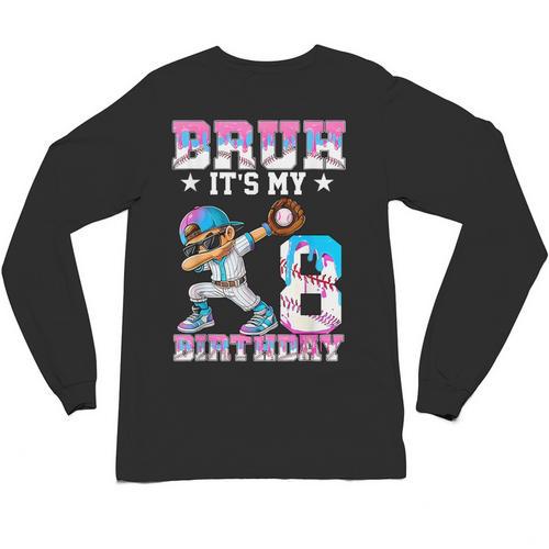 Bruh It's My 8th Birthday Baseball Ice Cream Drip 8 Year Old Unisex Long Sleeve T-Shirt - Sportilla