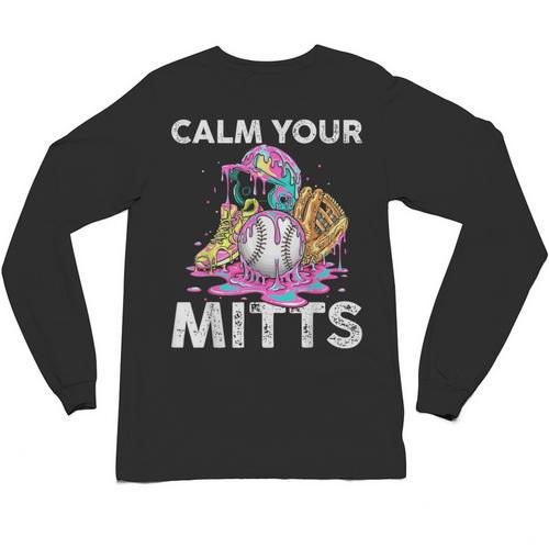 Calm Your Mitts Baseball Ice Cream Drip Crossed Bats Sport Unisex Long Sleeve T-Shirt - Sportilla