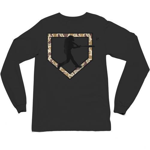 Camo Home Plate Camouflage Baseball Batter Youth Boys Unisex Long Sleeve T-Shirt - Sportilla