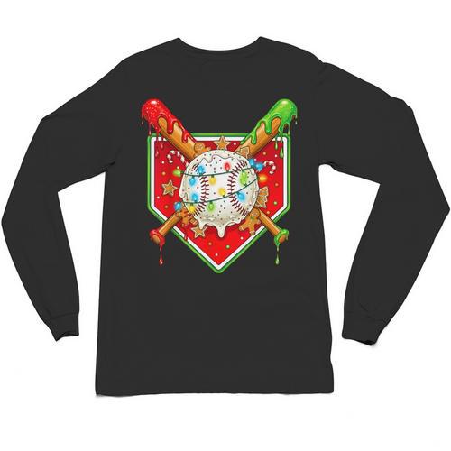 Christmas Baseball Ice Cream Drip Men Women Kids Unisex Long Sleeve T-Shirt - Sportilla