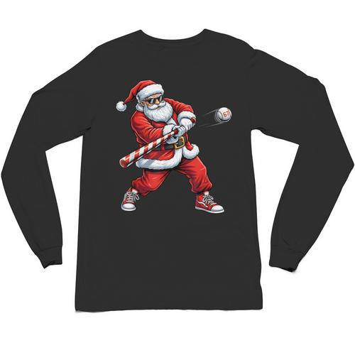 Christmas Baseball Player Santa Xmas Boys Men Toddler Unisex Long Sleeve T-Shirt - Sportilla
