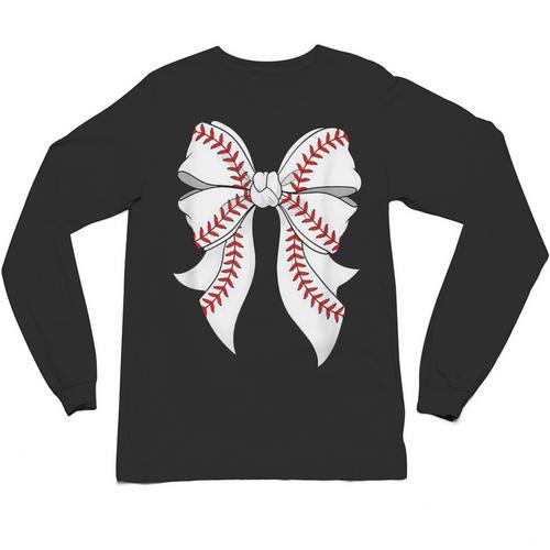 Cute Baseball Coquette Bow For Women Girls Baseball Mama Mom Unisex Long Sleeve T-Shirt - Sportilla