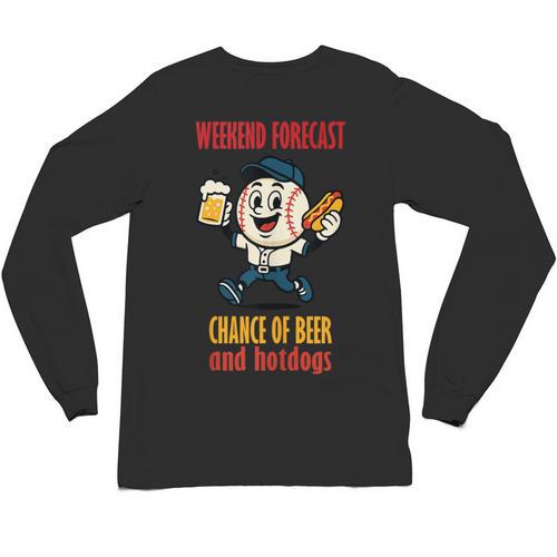 Cute Baseball Fan Weekend Forecast Change Of Beer And Hotdog Unisex Long Sleeve T-Shirt - Sportilla