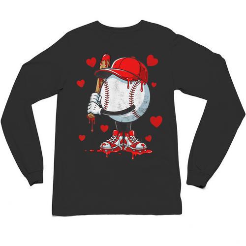 Cute Dripping Baseball Lover Valentines Day Boys Kids Unisex Long Sleeve T-Shirt - Sportilla