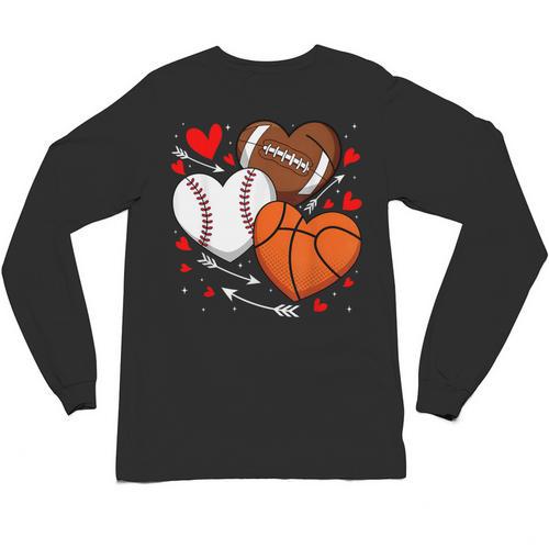 Cute Heart Baseball Basketball Football Valentine Boy Men Unisex Long Sleeve T-Shirt - Sportilla