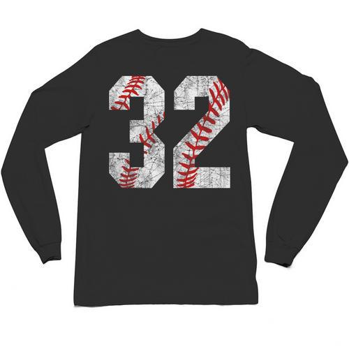 Distressed Baseball Number 32 Jersey Uniform Player Fan Unisex Long Sleeve T-Shirt - Sportilla