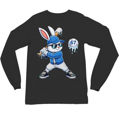 Dripping Drip Baseball Rabbit Bunny Easter Men Boy Kid Unisex Long Sleeve T-Shirt - Sportilla