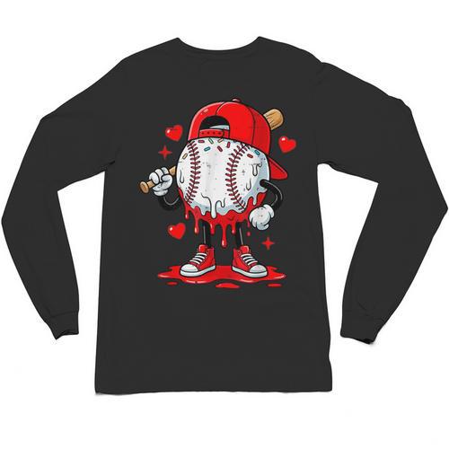 Game Day Baseball Drip Valentine Hearts Sport Lover Unisex Long Sleeve T-Shirt - Sportilla