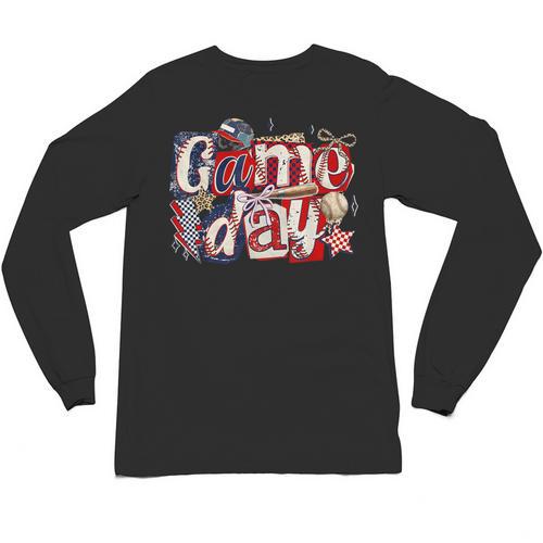 Game Day Baseball Leopard Coquette Bow Mama Mom Sister Unisex Long Sleeve T-Shirt - Sportilla