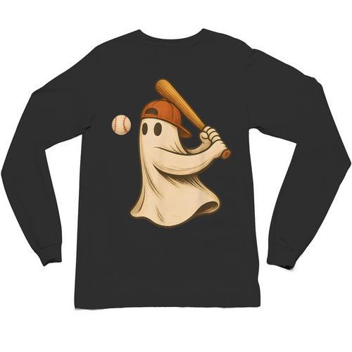 Ghost Baseball Halloween Costume Men Boys Kids Unisex Long Sleeve T-Shirt - Sportilla